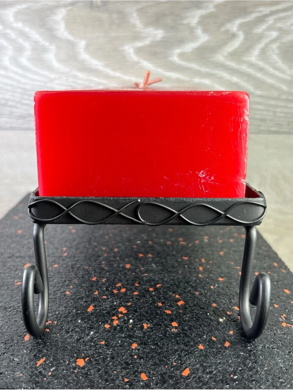 Vintage 3 Wick Red Cranberry Candle Block With Iron Tray Stand